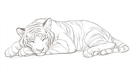Obraz premium Relaxed White Tiger Illustration on a Plain Background for Artwork