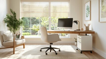 Bright and modern home office setup with serene natural light.