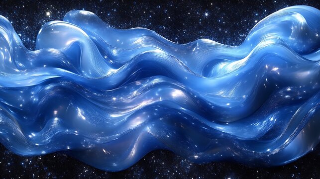 Abstract Blue Waves Against Starry Night Sky