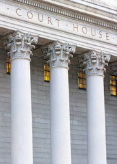 Naklejka premium Facade of courthouse with huge columns. AI generative expand.