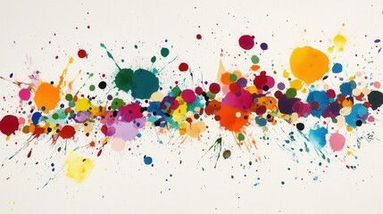 Colorful Splash of Paint Dots and Splatters on White Background