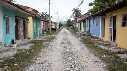 Obraz premium Colorful houses line a gravel road in a coastal town
