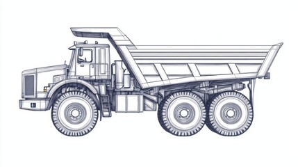 Obraz premium Detailed Blueprint of a Heavy-Duty Dump Truck Illustration