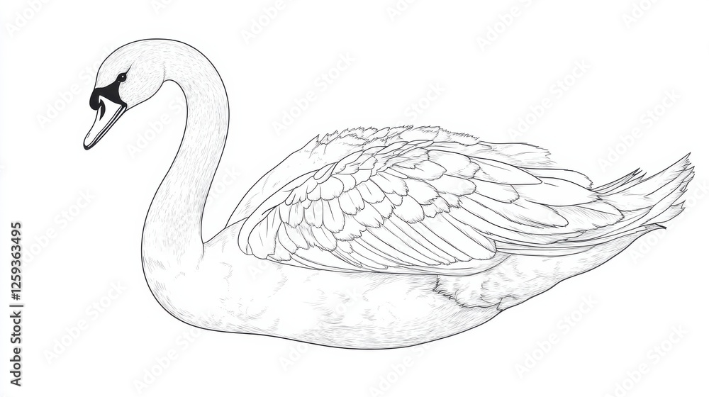 Poster elegant swan sketch outline for artistic and design use