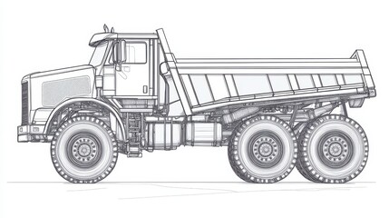 Obraz premium Detailed Outline of Heavy-Duty Dump Truck in Profile View