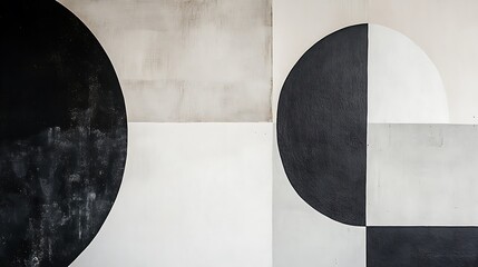 Abstract Geometric Wall Art: Black and White Circles on Textured Background