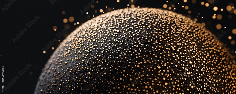 Poster abstract sphere covered in gold particles on a black background