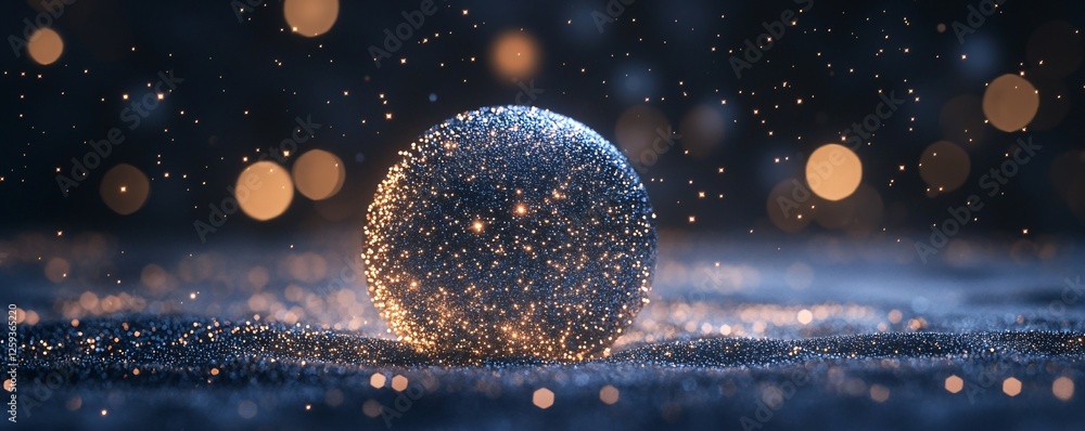 Poster sparkling christmas ornament resting on glitter with bokeh lights background