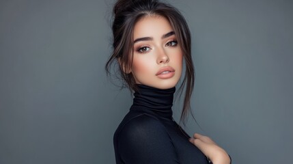 Fototapeta premium Woman, turtleneck, studio, portrait, beauty