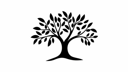 Black silhouette tree, nature symbol, white background, design element