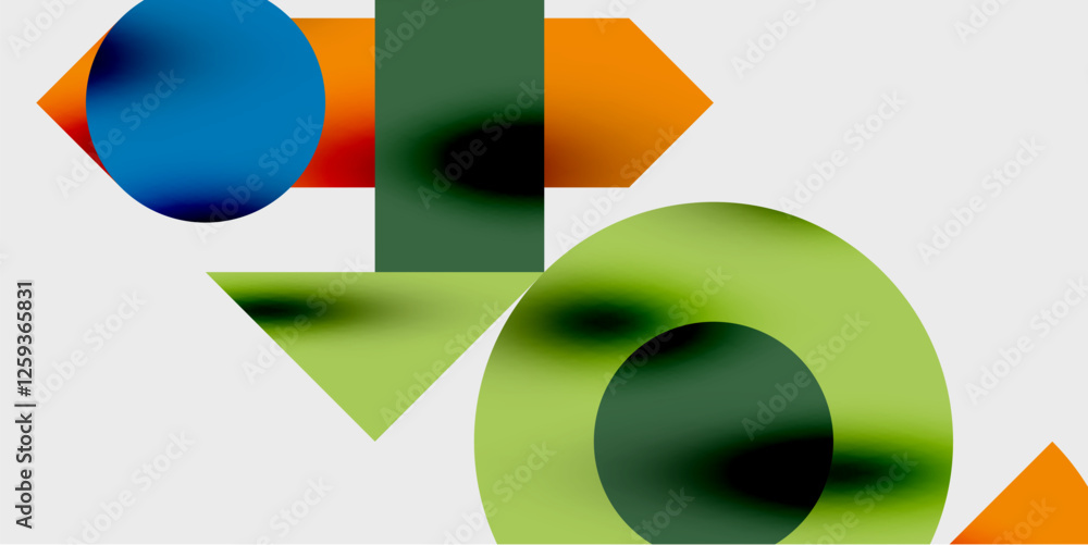 Poster modern abstract background featuring circles, lines, and triangles in a dynamic geometric compositio