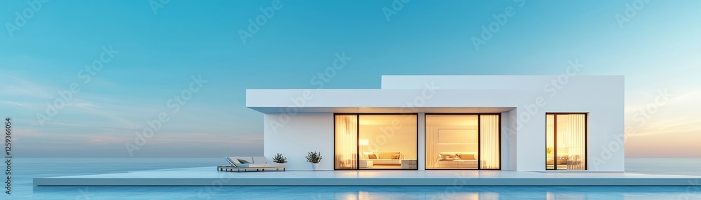 Poster modern architectural design features sleek lines and serene views.