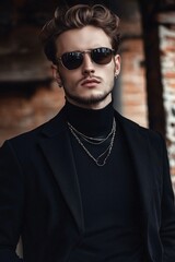 Fototapeta premium Fashionable man with sunglasses posing in urban environment