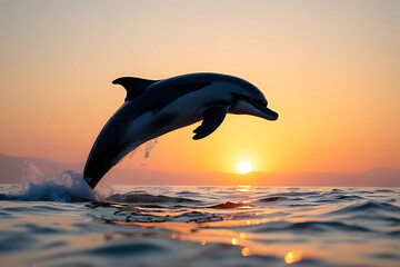 dolphin jumping at sunset