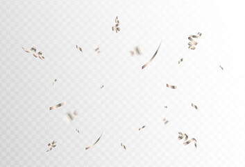 soft gray  confetti and ribbon streamers falling on a transparent background. blurred. Vector. eps 10	
