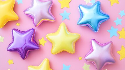 Colorful Star Shaped Balloons on Pink Background