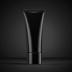 Sleek Black Cosmetic Tube on Dark Background for Beauty Product Display and Branding Purposes in Advertising