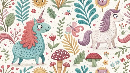 Whimsical Fantasy Creatures Pattern:  Documentary Style Photography Art