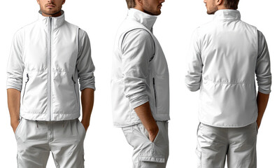 Stylish white vest for men, perfect for casual or outdoor wear. Versatile and comfortable, ideal for layering in various settings