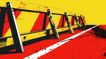 Vibrant Road Barrier with Bold Colors and Dynamic Background Design