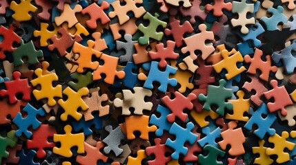 Colorful Puzzle Pieces Scattered: A Visual Representation of Complexity and Problem Solving