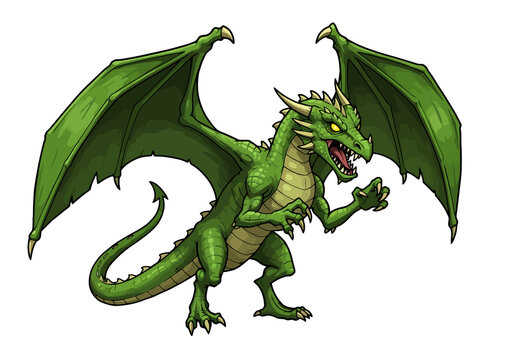 green dragon with wings, ready to attack clip art preview