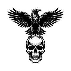 Fototapeta premium Raven skull silhouette black icon on white background