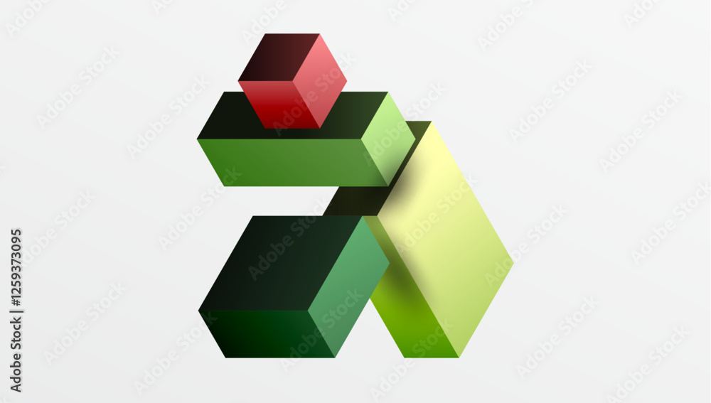 Poster Sleek abstract design featuring isometric 3D blocks in a clean, modern composition. Perfect for tech-inspired themes, with vibrant colors and geometric precision