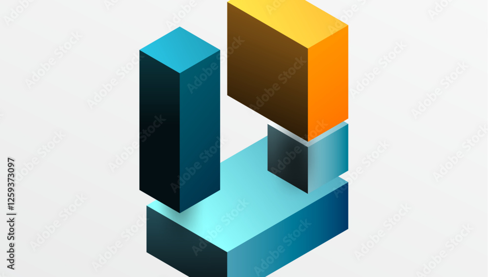 Poster Sleek abstract design featuring isometric 3D blocks in a clean, modern composition. Perfect for tech-inspired themes, with vibrant colors and geometric precision
