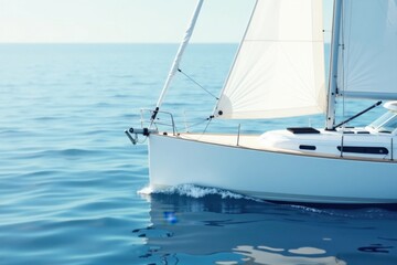 Fototapeta premium Serene sailboat gliding across the tranquil ocean waters, a symbol of freedom and adventure on the open sea