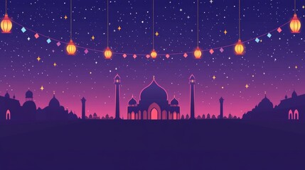 simple graphic of mosque silhouette and lantern of Ramadhan