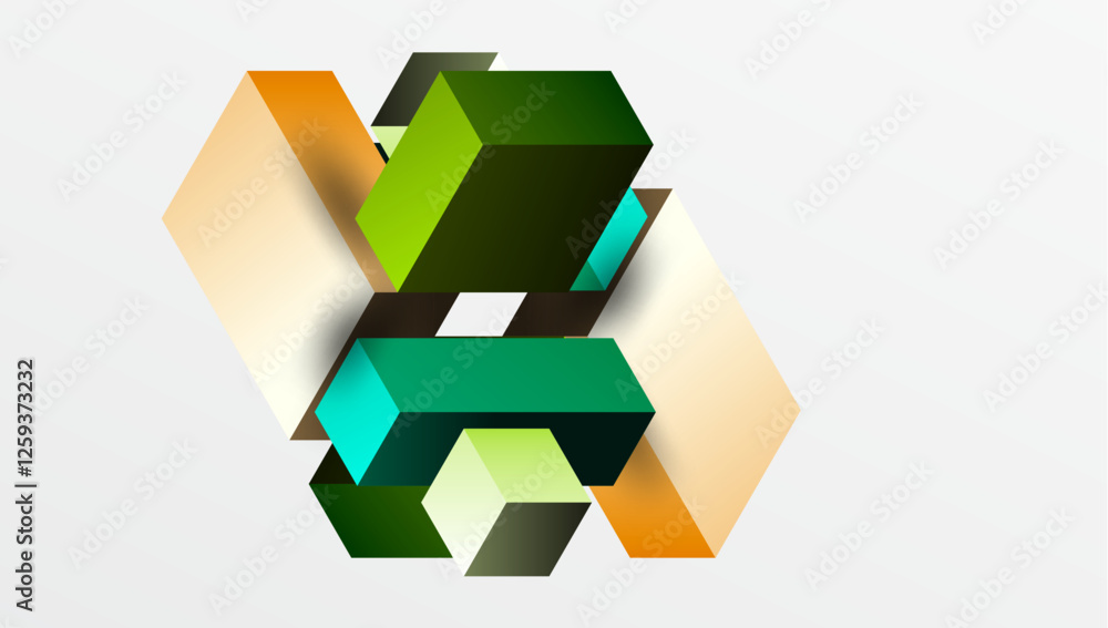 Poster Sleek abstract design featuring isometric 3D blocks in a clean, modern composition. Perfect for tech-inspired themes, with vibrant colors and geometric precision