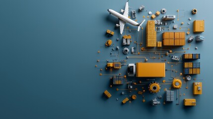 Global supply chain management logistics hub digital illustration modern environment aerial view efficiency in transportation