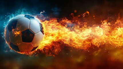 Fototapeta premium Fiery Soccer Ball Blazing Through Flames