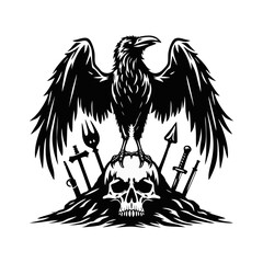 Obraz premium Raven skull silhouette black icon on white background