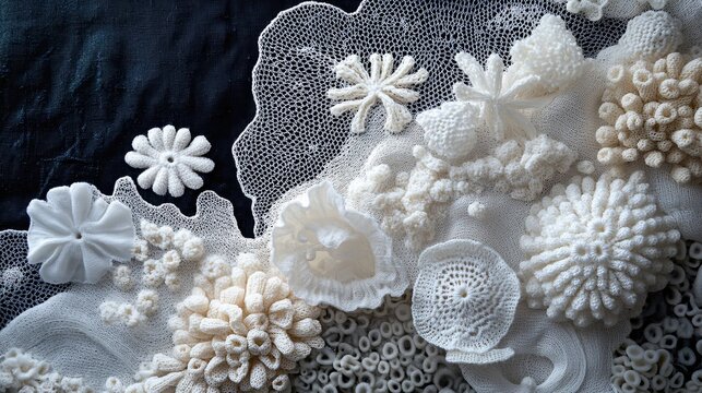 Abstract 3d Embroidery Design With White And Cream Colors