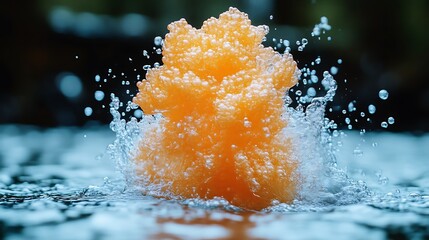 Orange substance impacting water creating a splash