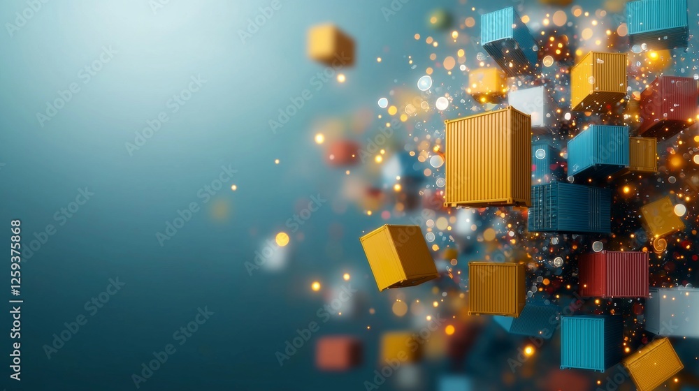 Poster dynamic container movement in abstract visuals digital art colorful environment vibrant viewpoint co