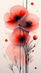 Vibrant red poppies with delicate petals and artistic splashes, set against a soft background