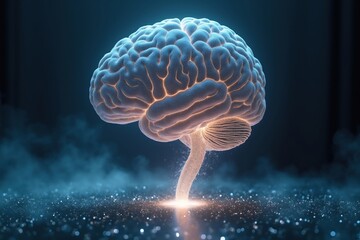 Fototapeta premium A 3d Model of a Brain With a Glowing Light Coming Out of It - Generative AI