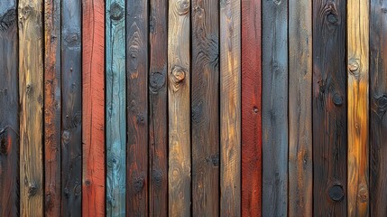 Colorful wooden wall with varying textures and tones, showcasing craftsmanship and natural beauty