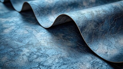 Close-up view of textured blue fabric with waves, showcasing intricate patterns and depth