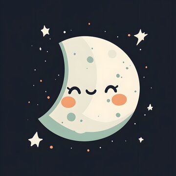adorable moon minimalist icon character cute cheerful with dark background.