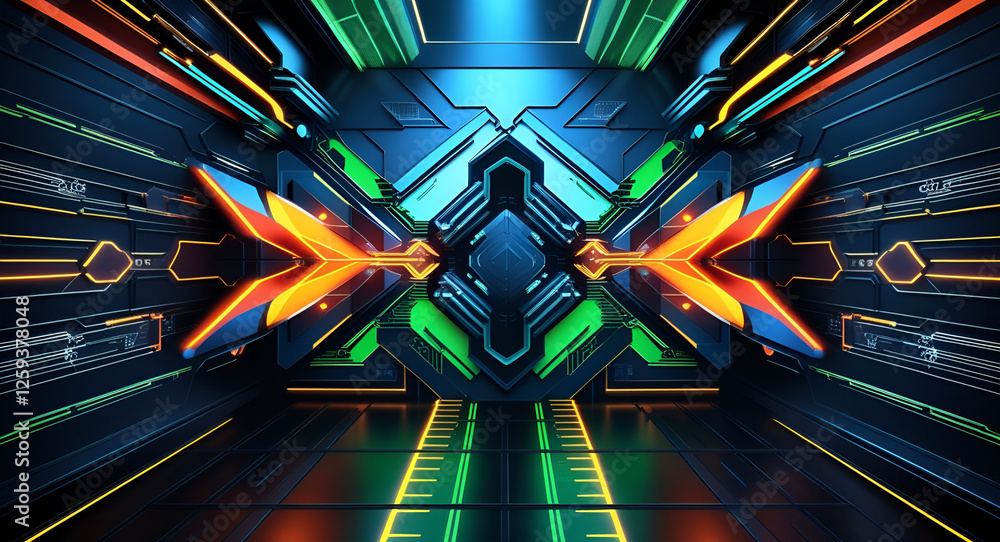 Aufkleber colorful fractal technology background with bright lights and abstract patterns