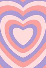 Groovy hearts romantic wallpaper in pink and purple colors. Retro background vector in trendy style.