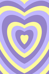 Groovy hearts romantic wallpaper in purple and yellow colors. Retro background vector in trendy style.
