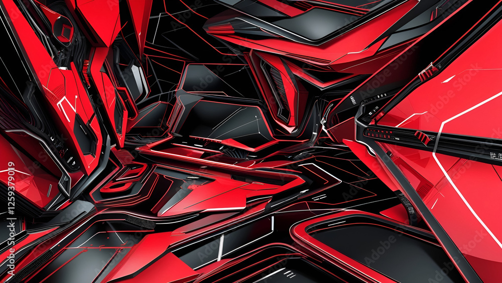 Poster red abstract background with dynamic arrows and metallic accents
