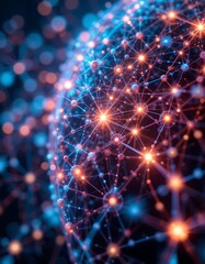 Abstract Technological Network Connections with Glowing Nodes and Lines