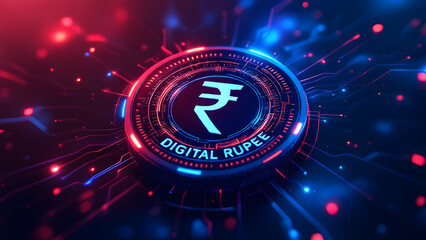 Stylish digital currency indian rupee futuristic concept background, rupee symbol, Indian Rupee background, Rupee, rupee currency.