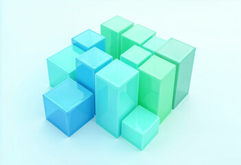 Abstract 3D Cubes Teal, Turquoise, Green Glass Blocks